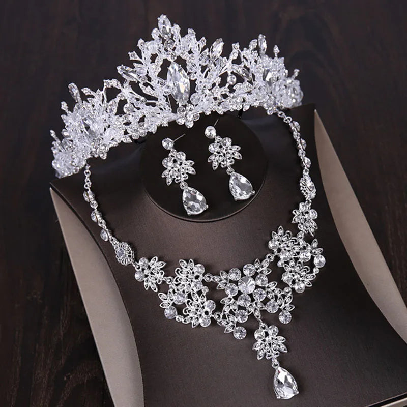 Itacazzo Bridal Headwear Hand Wrapped Crown Necklace Earring Set of Four Pieces&Suitable for Women's Wedding and Birthday Party