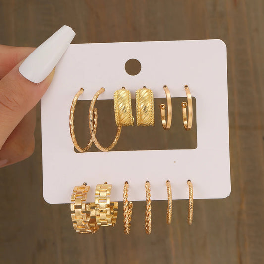 Gold Color Circle Hoop Earring Set for Women 2024Bohemia Vintage Design Earrings Fashion Wedding Party Silver Jewelry Gifts