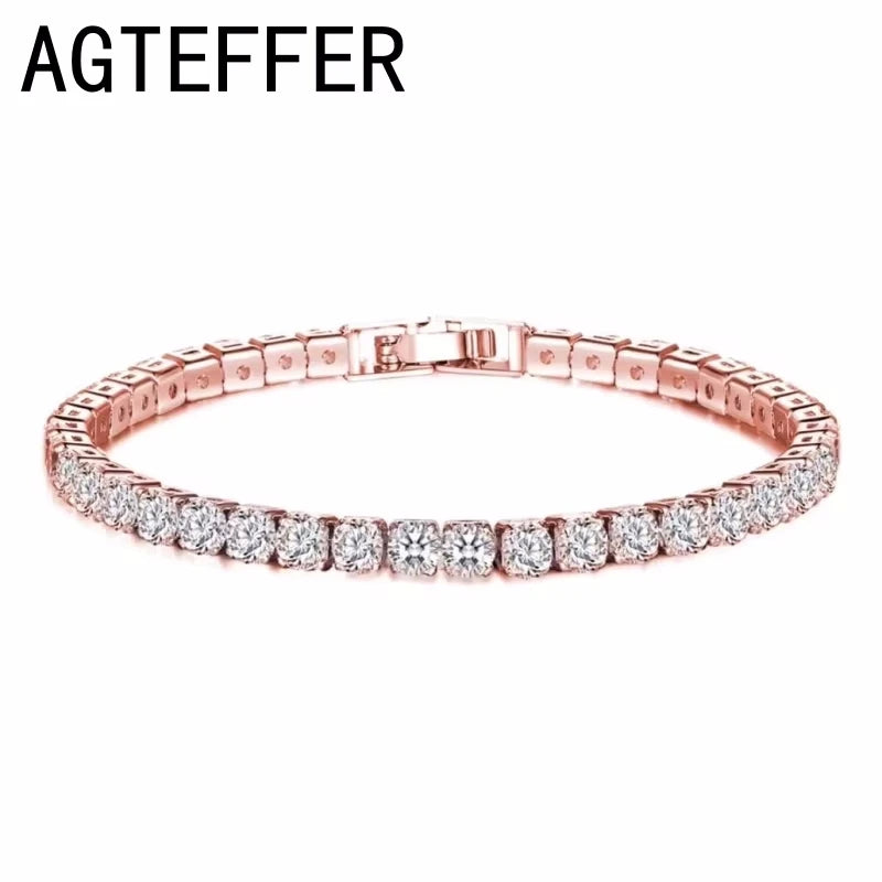 New 925 Sterling Silver Hip Hop Fashion Women's Tennis Bracelet Rose Gold Shining Cubic zirconia Bracelet Wedding Jewelry Gift