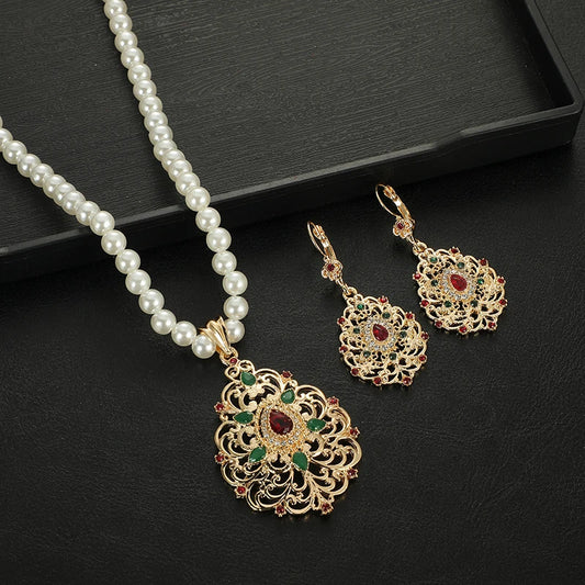Moroccan ladies jewelry 2-piece set necklace earrings Arabic bridal party accessories ladies festival gifts