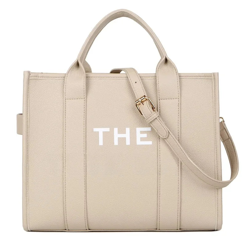 Simplified Casual Large Capacity Women's Tote Bag PU Letter Handbag Crossbody Bag Simple Style over Shoulder Bag for Ladies