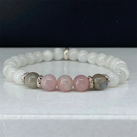 1pc/Moonstone, Labradorite and Rose Quartz Bracelet Calm, Spiritual, New Beginnings, Positive Energy, Protection Stress Relief