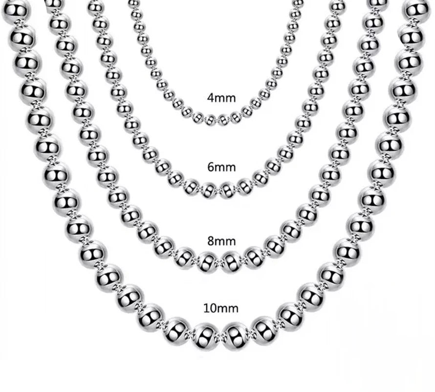 Andara Sterling Silver 4MM/6MM/8MM/10MM Smooth Beads Ball Chain Necklace For Women Men Fashion Jewelry