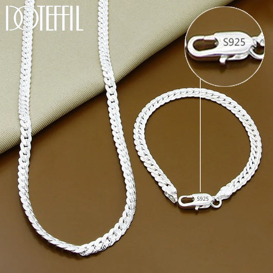 DOTEFFIL Sterling Silver 8/16/18/20/22/24 Inch 6mm Side Chain Necklace Bracelet For Woman Men Fashion Charm Wedding Jewelry