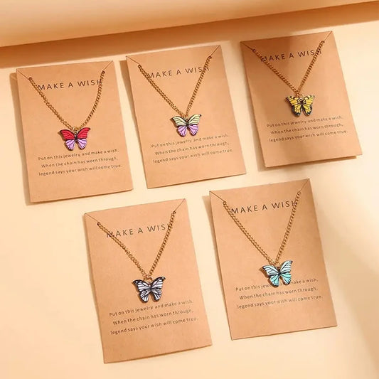 5 Pcs Fashion Boho Colorful Butterfly Necklaces Set for Women Korea Style Pendant Necklace Cute Jewelry Gift Wholesale 2024 New