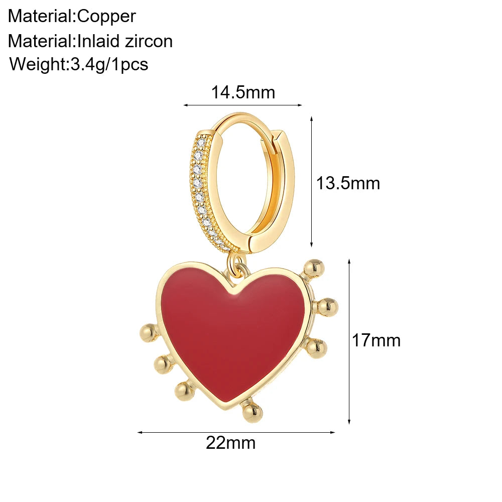 Cute Sun Moon Star Rainbow Red Heart Love Rose Flower Korean Hoop Earrings for Women Gold Color New In Earring High Quality