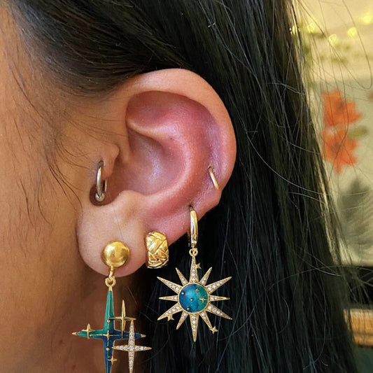 Cute Sun Moon Star Rainbow Red Heart Love Rose Flower Korean Hoop Earrings for Women Gold Color New In Earring High Quality