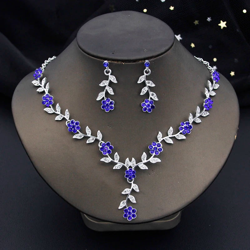 Rhinestone Bride Jewelry Sets for Women Luxury Flower Choker Necklace Earrings Wedding Dress Bridal Necklace Sets Fashion