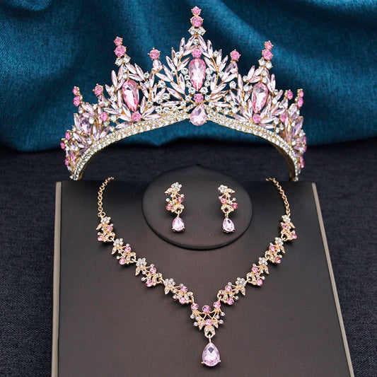 Princess Crown Bridal Jewelry Sets for Women Tiaras and Necklace Earrings Prom Bride Jewelry Set Wedding Dress accessories