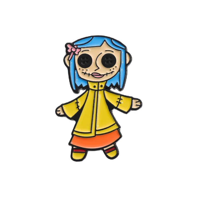 Horror Animated Films Coraline Doll Enamel Pins Punk Character Metal Brooch Backpack Badge Halloween Accessory Gifts for Friends