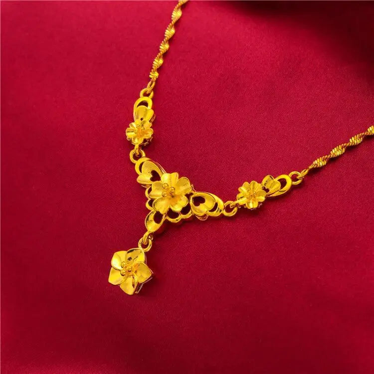 Yellow Gold Plated Multi Flowers Pendant Choker Necklaces for Women 18 inch Collar Wedding Bridal Jewelry Accessories Gifts