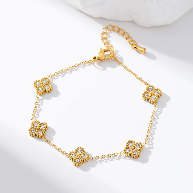 EILIECK 316L Stainless Steel Flower Clover Zircon Bracelet For Women Girl 2025 NewTrendy Wrist Chain Waterproof Jewelry Gift