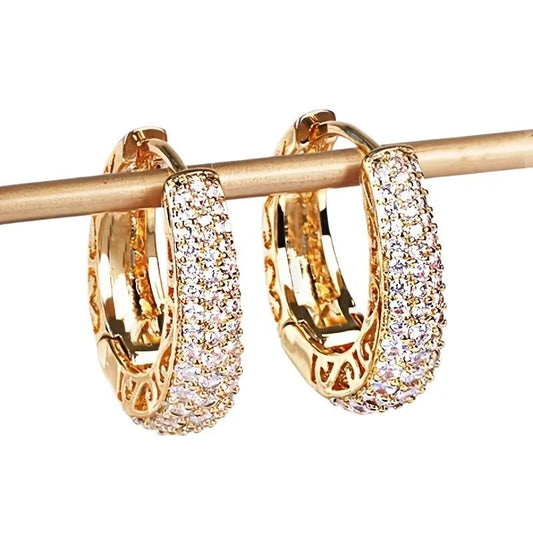 Huitan Hollow Gold Color Hoop Earrings for Women Paved Dazzling CZ Stone Luxury Trendy Female Circle Earrings Statement Jewelry