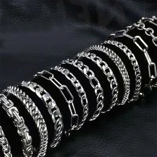316L Stainless Steel Cuban Chain Bracelet for Men Women Figaro Vintage Metal Viking Kpop Pulseras Emo Cute Luxury Jewelry Gift
