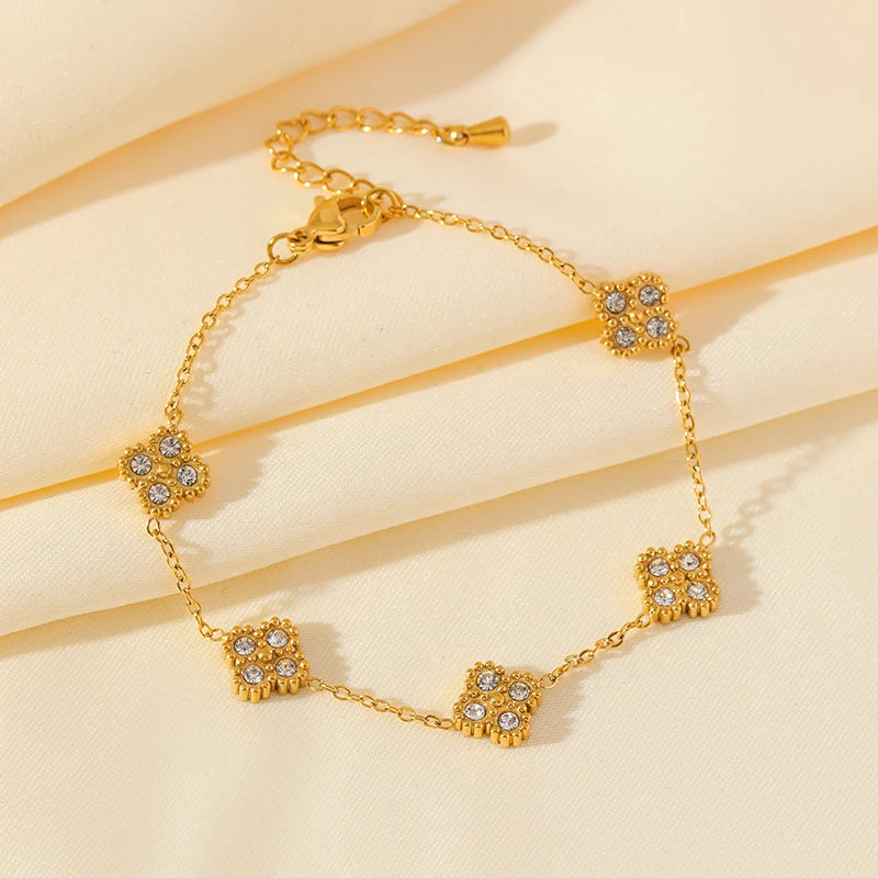 EILIECK 316L Stainless Steel Flower Clover Zircon Bracelet For Women Girl 2025 NewTrendy Wrist Chain Waterproof Jewelry Gift
