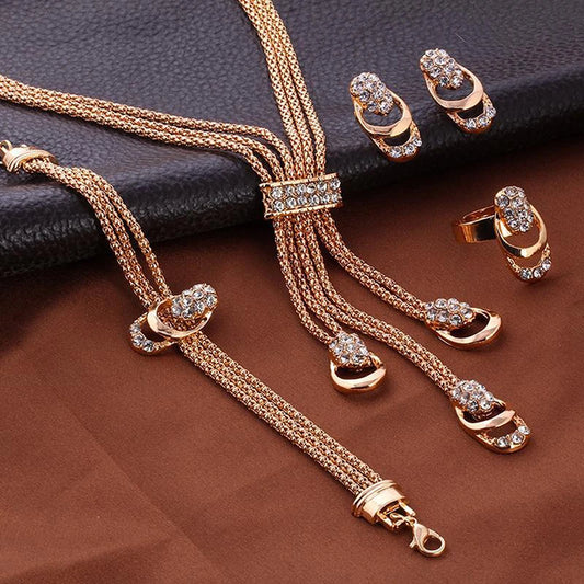 Crystal Necklace Bracelet Ring Earrings Tassel Bridesmaid Wedding Jewelry Set
