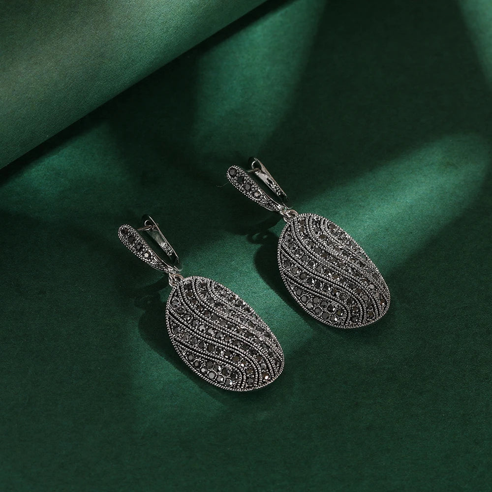 Ajojewel S-shaped Vintage Ladies Jewelry Necklaces And Earring Set Full Rhinestone Black Ring Retro Items Collection