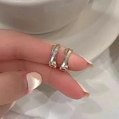Trendy 14K Real Gold Fritillaria Shell Hoop Earrings for Women High Quality Korean Fine Jewelry S925 Silver Needle Gift