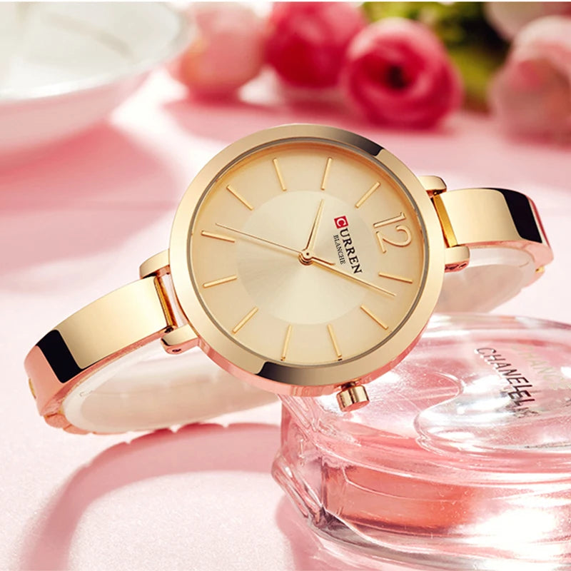 CURREN Fashion Gold Women Watches Stainless Steel Ultra Thin Quartz Watch Woman Romantic Clock Women's Watches with box