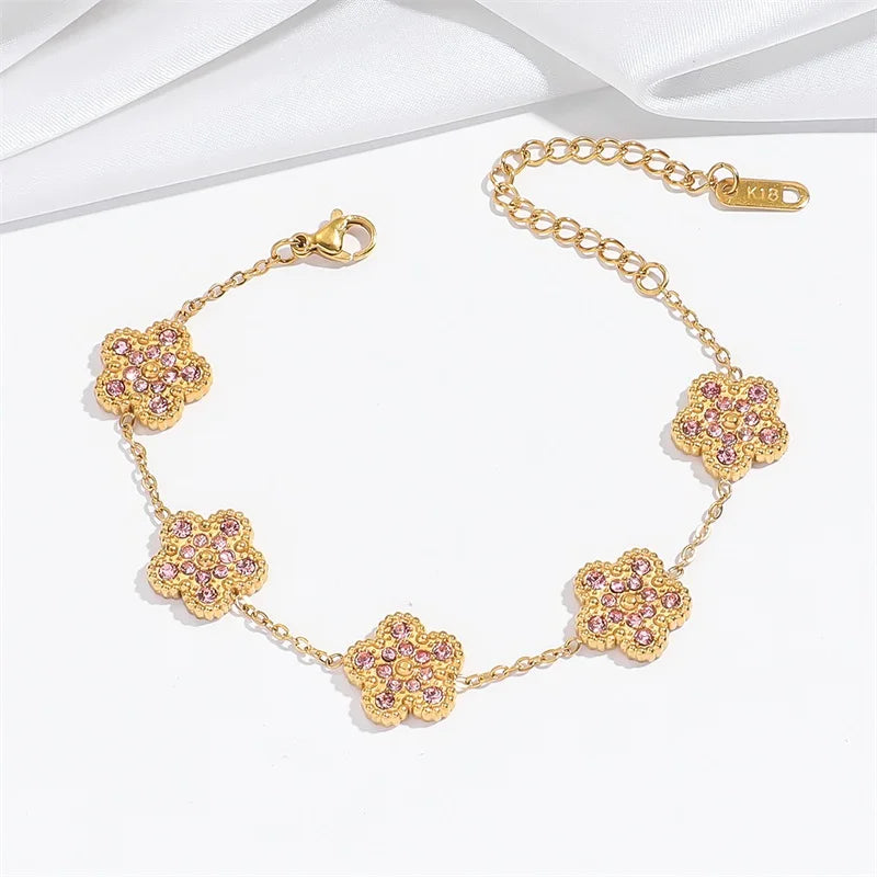EILIECK 316L Stainless Steel Flower Clover Zircon Bracelet For Women Girl 2025 NewTrendy Wrist Chain Waterproof Jewelry Gift
