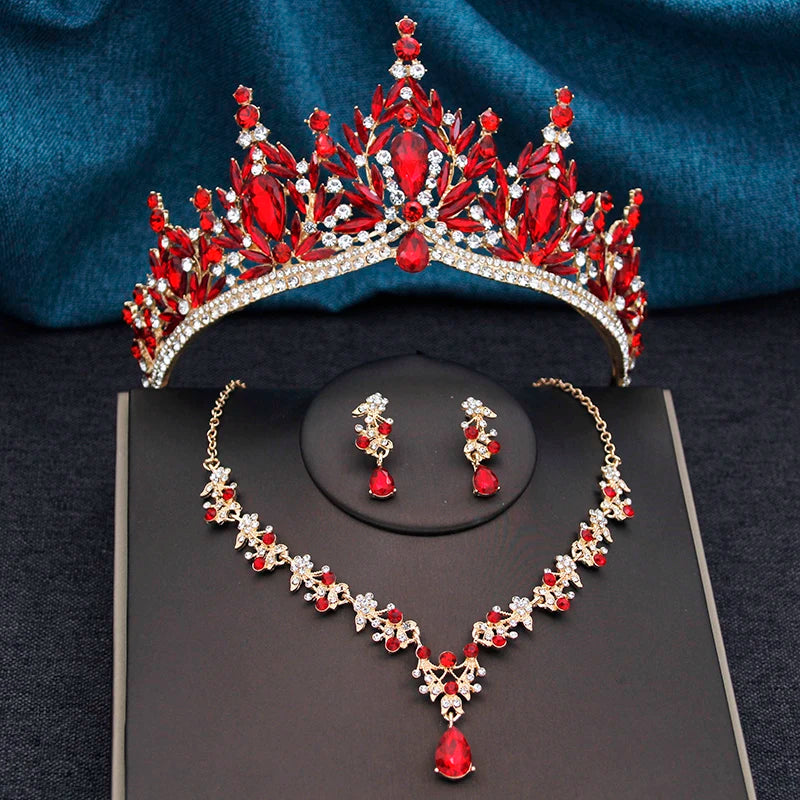 Princess Crown Bridal Jewelry Sets for Women Tiaras and Necklace Earrings Prom Bride Jewelry Set Wedding Dress accessories