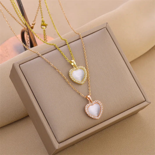 2025 New18K Real Gold Plating Love Shell Pendant Stainless Steel Necklace Women's Heart Choker Chain Necklaces Vintage Jewelry