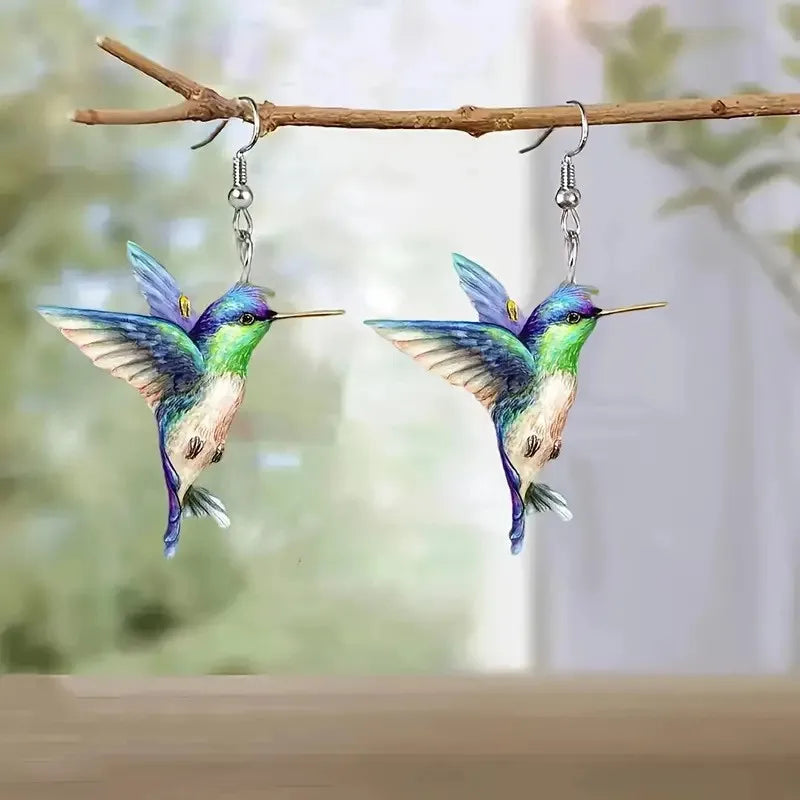FTCY Acrylic Hummingbird Earrings For Women Retro Style Colorful Bird Drop Earrings Women's Jewelry Gifts