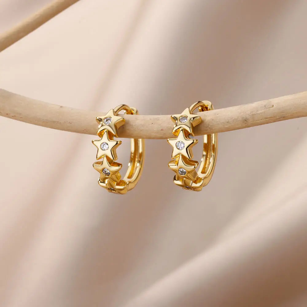 Stainless Steel Star Hoop Earings For Women 2024 Trend New In Luxury Gold Color Earrings Ear Jewelry Gift pendientes mujer