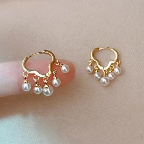 Real 925 Sterling Silver 14K Gold Cloud Pearl Tassel Pendant Hoop Earrings for Women Cute Fine Jewelry Light Luxury Accessories
