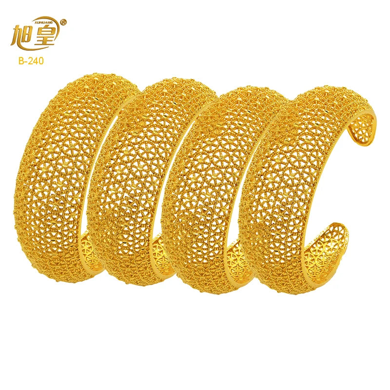 XUHUANG African Gold Color Bangles For Women Indian Middle Eastern Nigerian Wedding Luxury Plated Jewellery Brazilian Bangles
