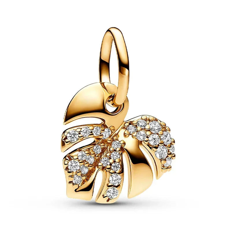 Original 925 Sterling Silver Gold Heart Charms Beads Sparkling MapleLeaf Safety Pendant For Women Bracelet DIY Fine Jewelry Gift