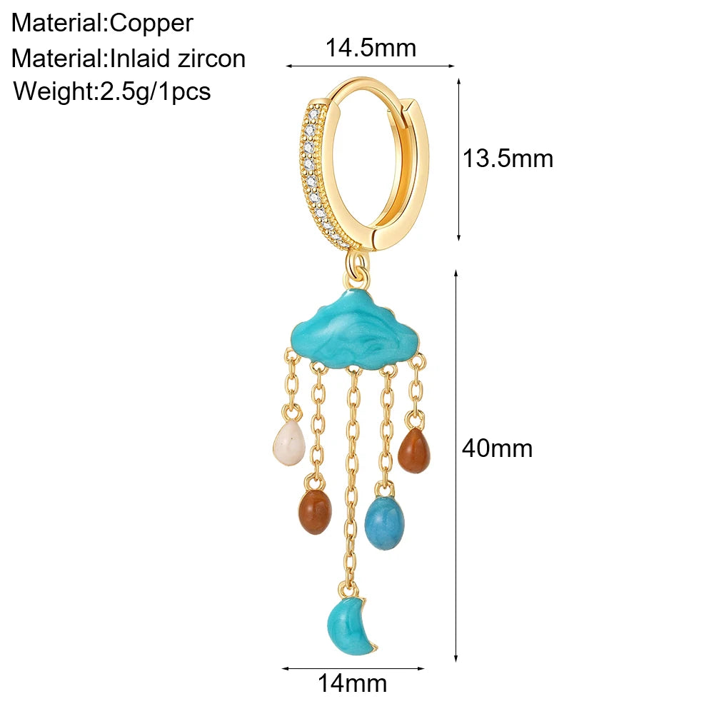 Cute Sun Moon Star Rainbow Red Heart Love Rose Flower Korean Hoop Earrings for Women Gold Color New In Earring High Quality