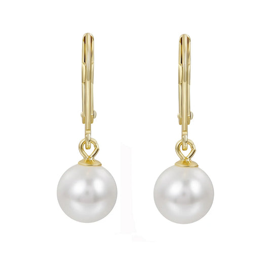 Trumium 8mm 100% Sterling Silver 925 Round Pearl Drop Earrings Jewelry for Woman Girl Leverback Dangle Studs серьги женские