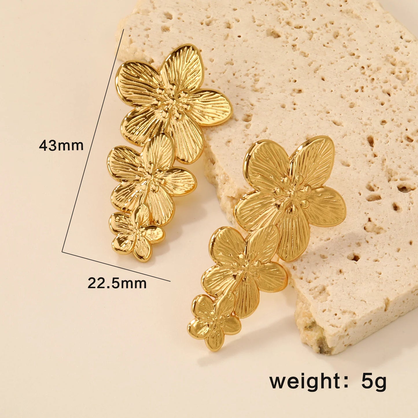 LUXUKISSKIDS 2PC Women's Fashion Trendy Stainless Steel Flower Earrings Necklace Set Gold-Plated Jewellry Party Dressing Gifts