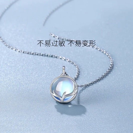 CIAXY Silver Color Moonstone Pendant Necklaces for Women Temperament Deer Antlers Clavicle Chain Luxury Jewelry collares