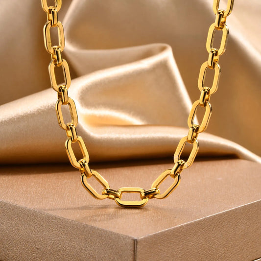 Chunky Gold Plated Link Necklace For Women, Stainless Steel Oval Thick Chain Choker Minimalist Jewelry
