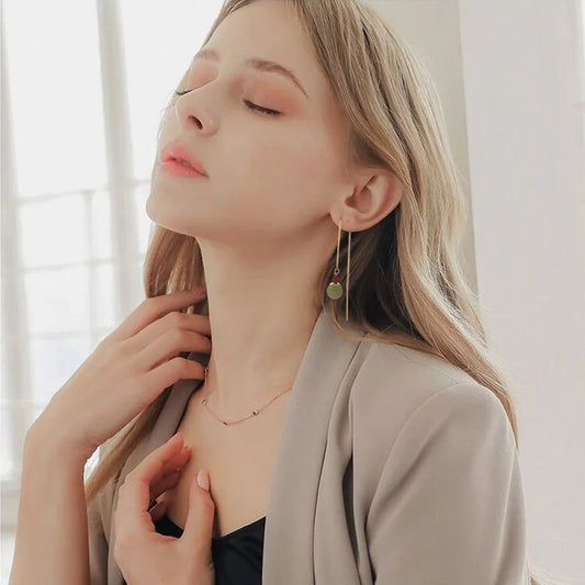 VENTFILLE Gold Color Hetian Jade Earrings for Women Green Round Jewelry Girls Gift Dropshipping Wholesale