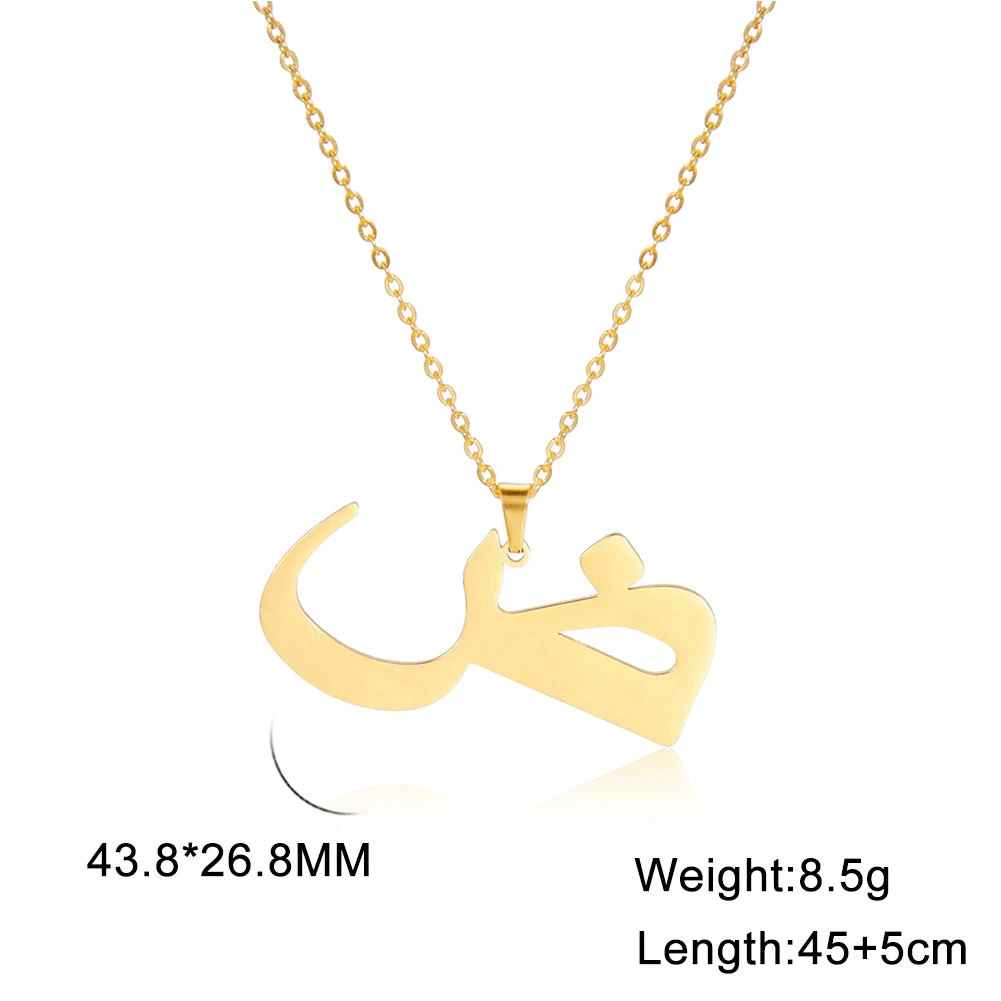 Cazador Gold Color 28 Arabic Letter Necklace for Women Stainless Steel Arab Alphabet Pendant Choker Necklaces Jewelry 2024 Trend