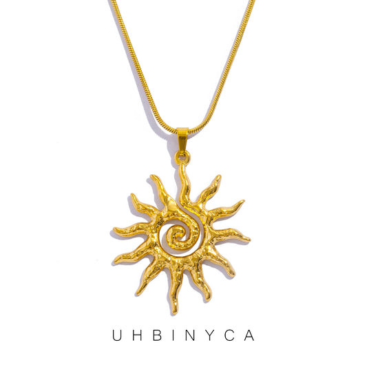 Spiral Sun Pendant Necklace for Women - 18K Gold Plated Hypoallergenic Stainless Steel, Daily Wear & Boho Gift Ideas Jewelry