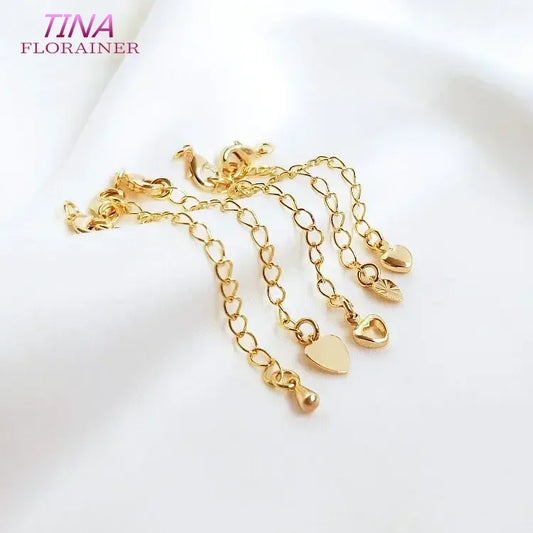 6PCS 14K Gold Color Brass Extender Chain with Lobster Clasps High Quality Jewelry Accessories For DIY Jewelry Making Findings