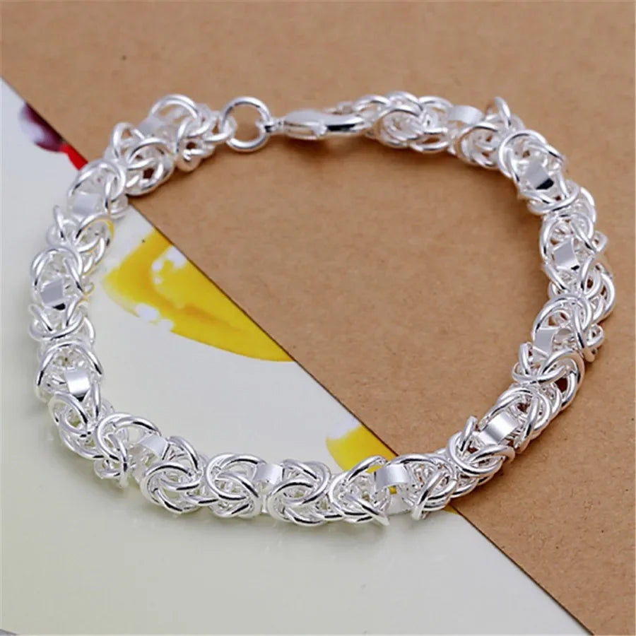 925 Sterling Silver Square Buckle 10MM Side Chain Solid Bracelet for Women Men Charm Party Gift Wedding Fashion Jewelry