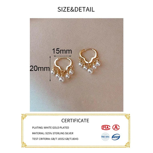 Real 925 Sterling Silver 14K Gold Cloud Pearl Tassel Pendant Hoop Earrings for Women Cute Fine Jewelry Light Luxury Accessories