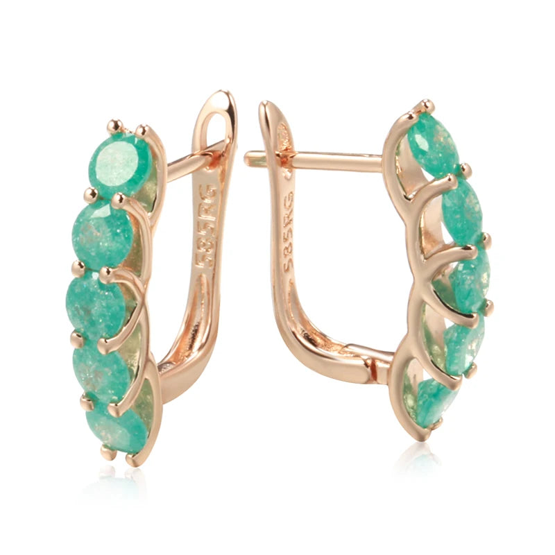 Kinel Hot Emerald Round Cut Drop Earrings for Women Luxury Natural Zircon With 585 Rose Gold Color Earrings Daily Fine Jewelry