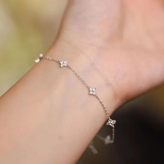 925 Sterling Silver Shiny Zircon Flower Bracelets For Women Charm Temperament Chain Bracelet Party Wedding Jewelry Holiday Gifts