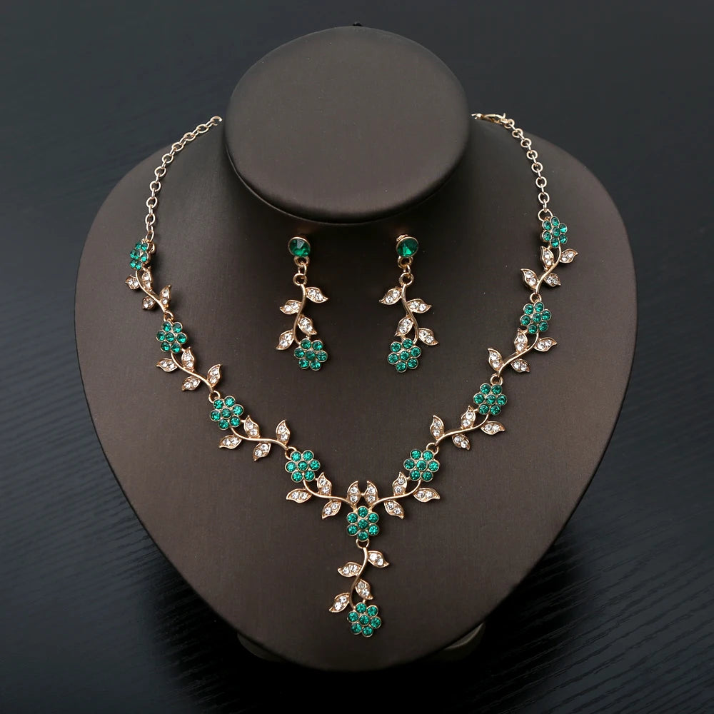 Exquisite Fashion Rhinestone Bride Jewelry Sets Women Luxury Flower Choker Necklace Earrings Wedding Dress Bridal Necklace Sets