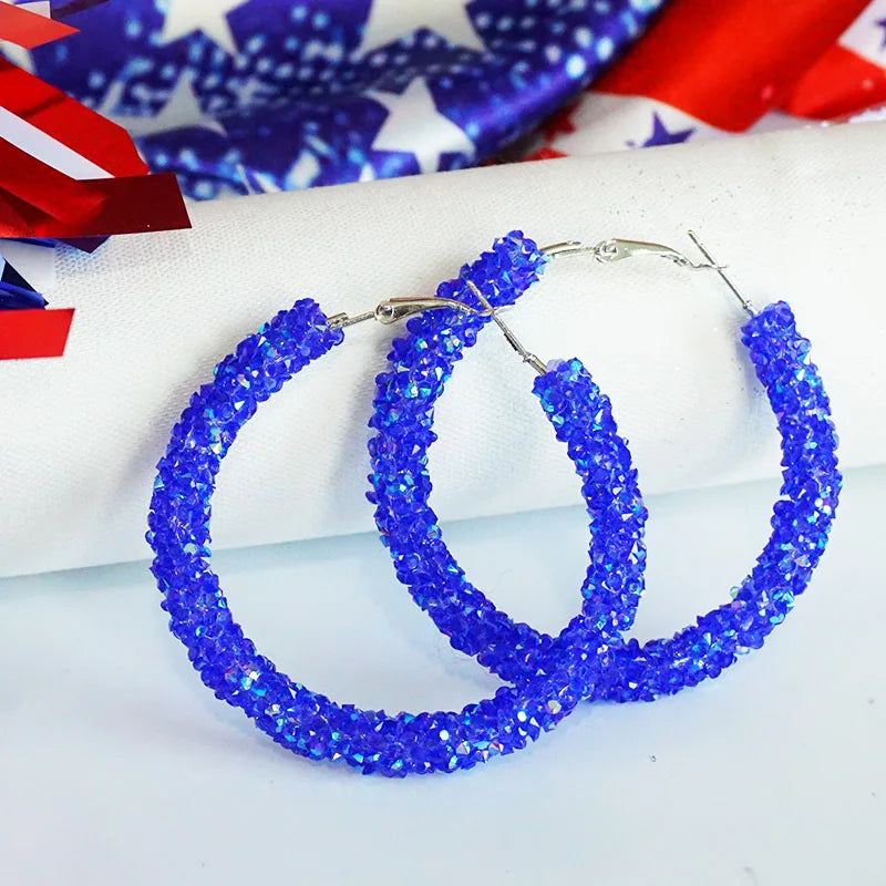 New Independence Day Earrings with Sparkling Diamonds American Flag Colors Patriotic Colors Blocked Water Minimalist Earrings