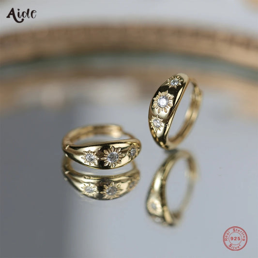 Aide 925 Sterling Silver Eight Pointed Star Sturdy Gold Hoop Buckle Earrings For Women Daily Minimalist Fine Jewelry Party Gift