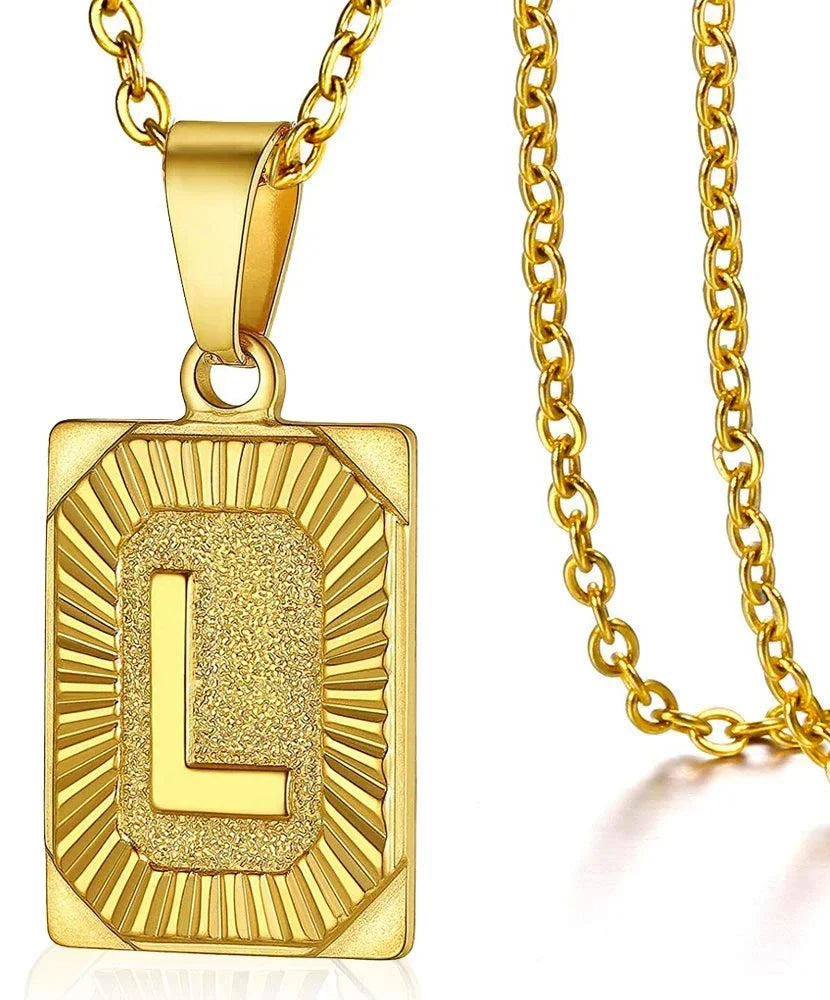 Initial Pendant Necklace for Women Simple Stainless Steel Cuba Link Charm Letter Square Necklace Men Jewelry Collar De Hombre