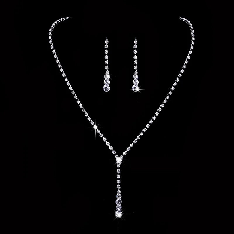 Classic Elegant Crystal Bridal Jewelry Set Shiny Rhinestone Fashion Wedding Dress Banquet Women's Necklace Earring Set