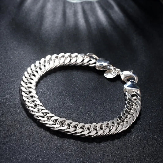 925 Sterling Silver Square Buckle 10MM Side Chain Solid Bracelet for Women Men Charm Party Gift Wedding Fashion Jewelry